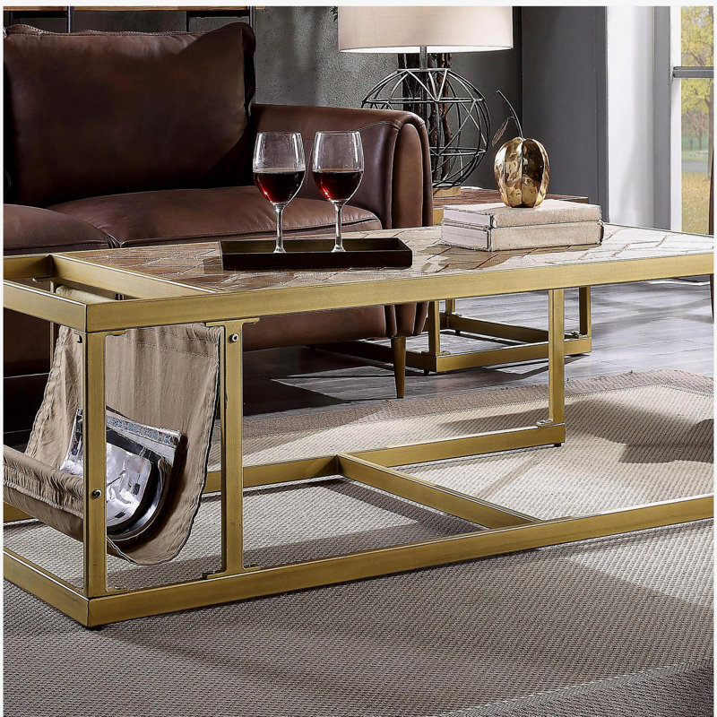 Table basse rétro avec porte-revues brun