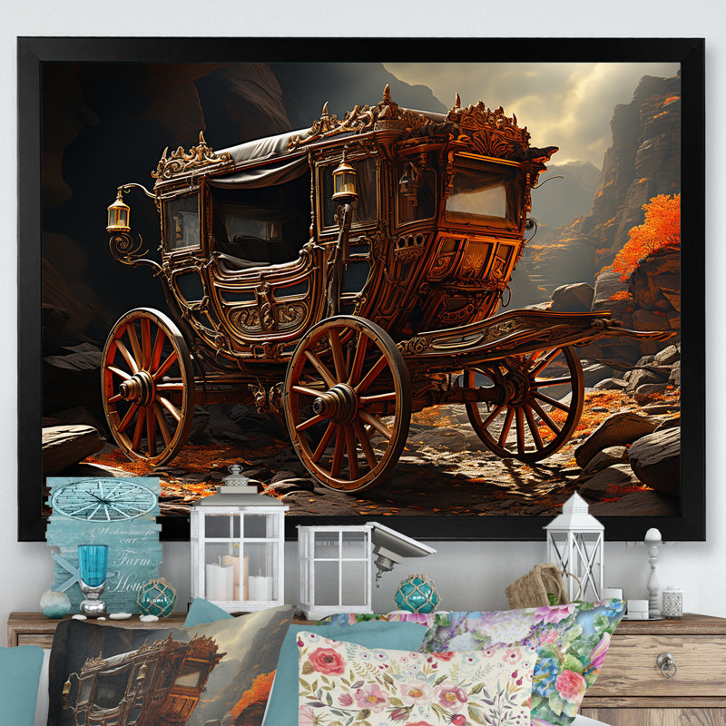 «Fantasy Cart Adventure» sur toile, Black Picture Framed, 24" H x 32" W
