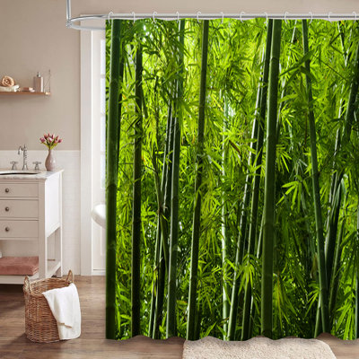 Bamboo Forest Abstract Nature Asian Garden Shower Curtain with 12 Hooks