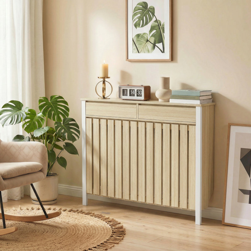 Radiator Large Radiator Cover with Drawers and Vertical Slats Oak