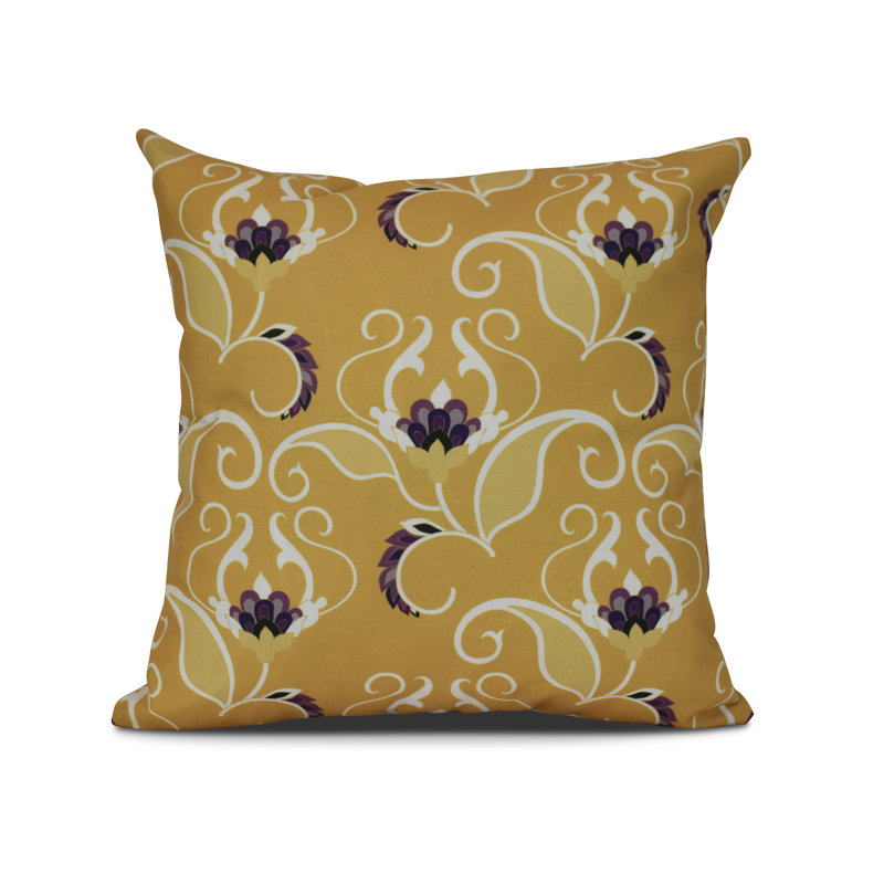 Tropical Resort Floral Reversible Throw Pillow, 16" H x 16" W x 3" D, Gold