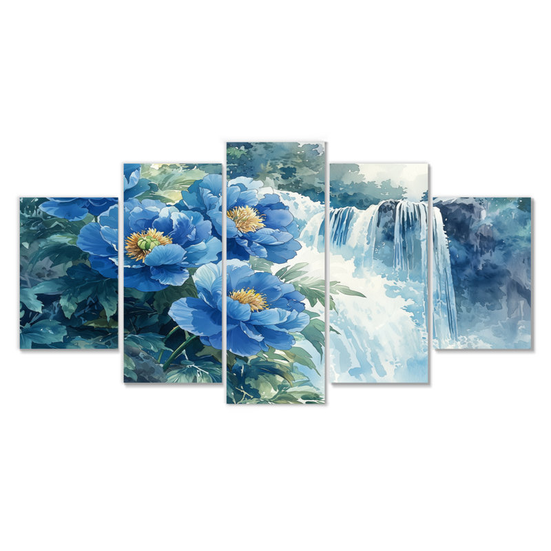 Pivoines par la cascade I - décoration murale par pivoines - art mural traditionnel diamant