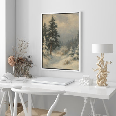 Snowy Forest Path with Evergreen Trees Winter Landscape Framed Canvas Master Bedroom Wall Art Work Print