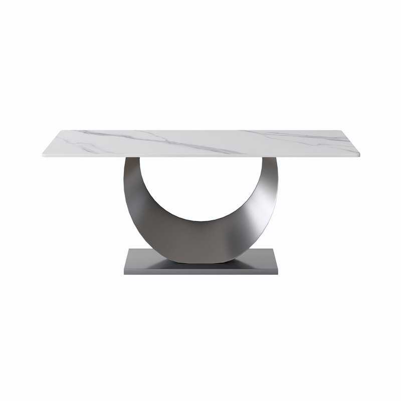Table de salle à manger Sintered Stone, Gris, Blanc, H 29,53 po x L 70,84 po x l 35,43 po