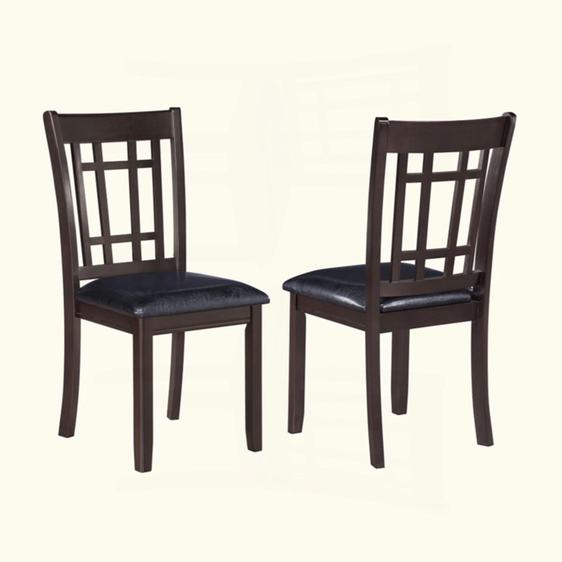 Ensemble de 2 chaises d'appoint en bois avec assise en similicuir noir, espresso