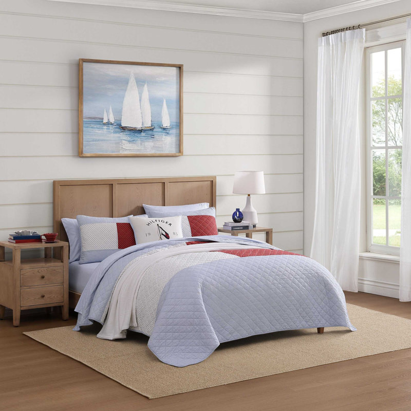 Ensemble de courtepointe Tommy Hilfiger, Courtepointe pour lit simple + 1 taie décorative 