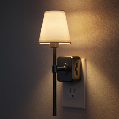 Vintage Linen Fabric Plug-In Night Light, Dimmable 0-100LM & Dusk-to-Dawn Sensor for Indoor Decor Lighting