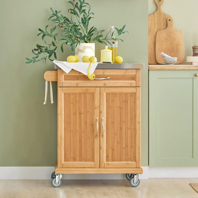 Kansas Kitchen Cart, Brown, Stainless steel