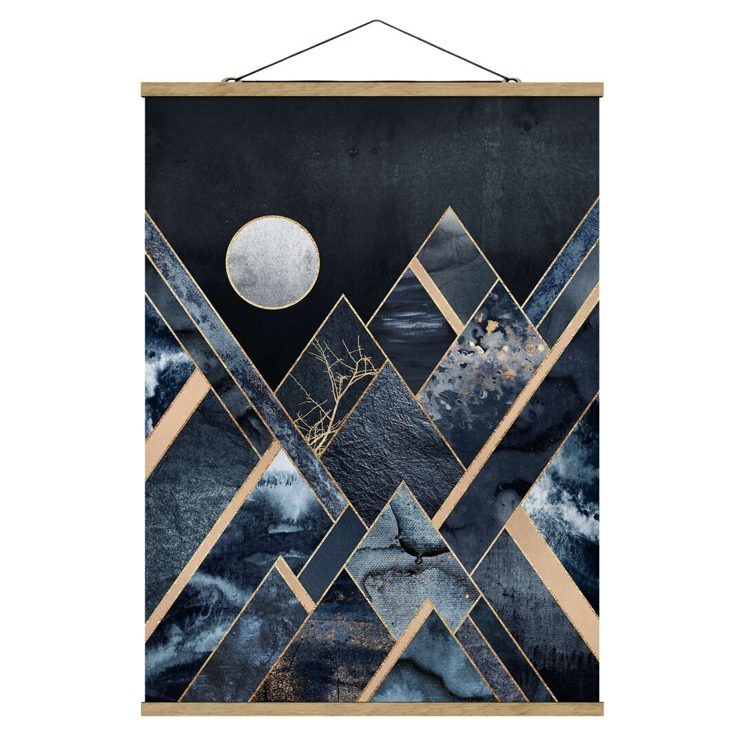 Grafikdruck Golden Moon Abstract Black Mountains von Elisabeth Fredriksson