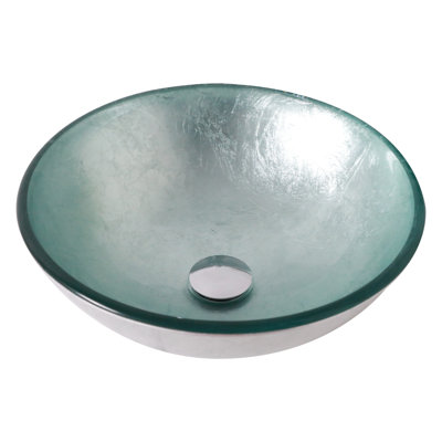 High - Quality Artistic Tempered Glass Vessel Sink In Silver, 15.81x15.81x5.45 Inch, Pop Up Drain, Suitable For Bathroom And Restroom Settings Silver Sink, Ideal Dressing Room Decor