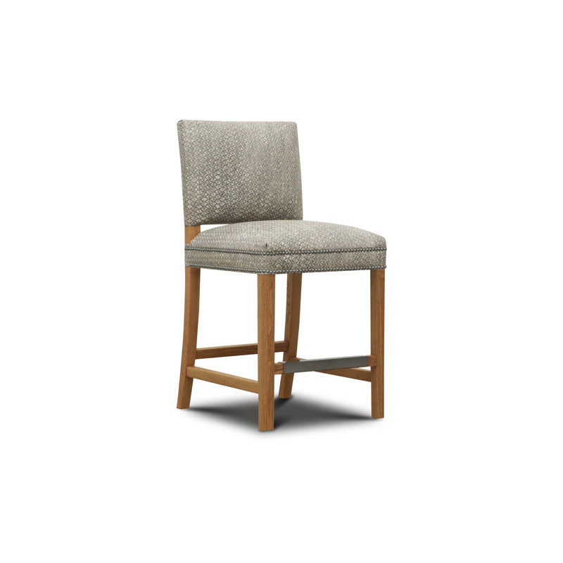 Santa Monica Upholstered Genuine Leather Counter Stool with Solid Wood Frame