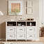 Commode 6 tiroirs avec 3 casiers ouverts en noyer, commode avec compartiments de rangement pour la chambre à coucher-291830527