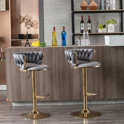 Tabourets de bar, avec repose-pieds chromé et base pivotante réglable en hauteur