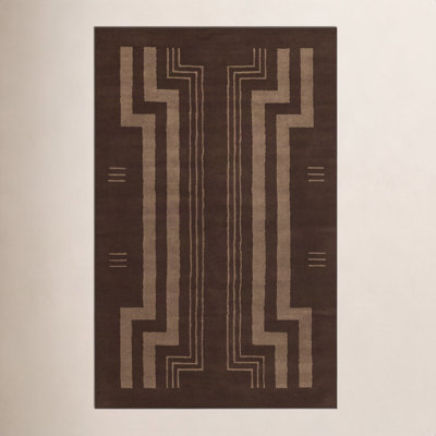 Hand Tufted Wool Geometric Area Rug in Brown