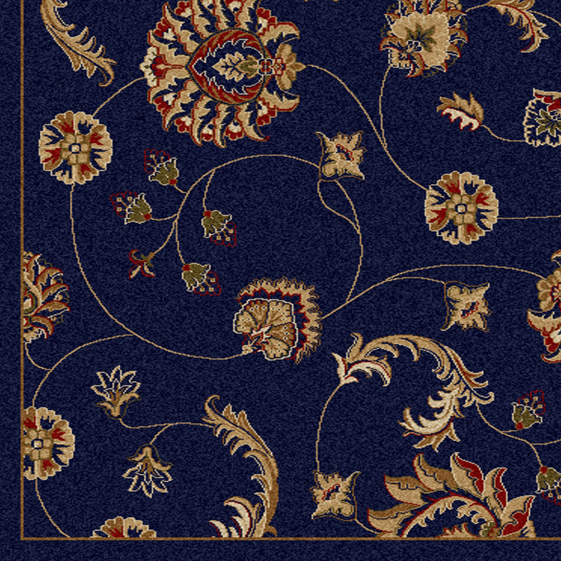  Tapis traditionnel bleu marine à motif floral. , Rectangle 5 pi 5 po x 7 pi 7 po