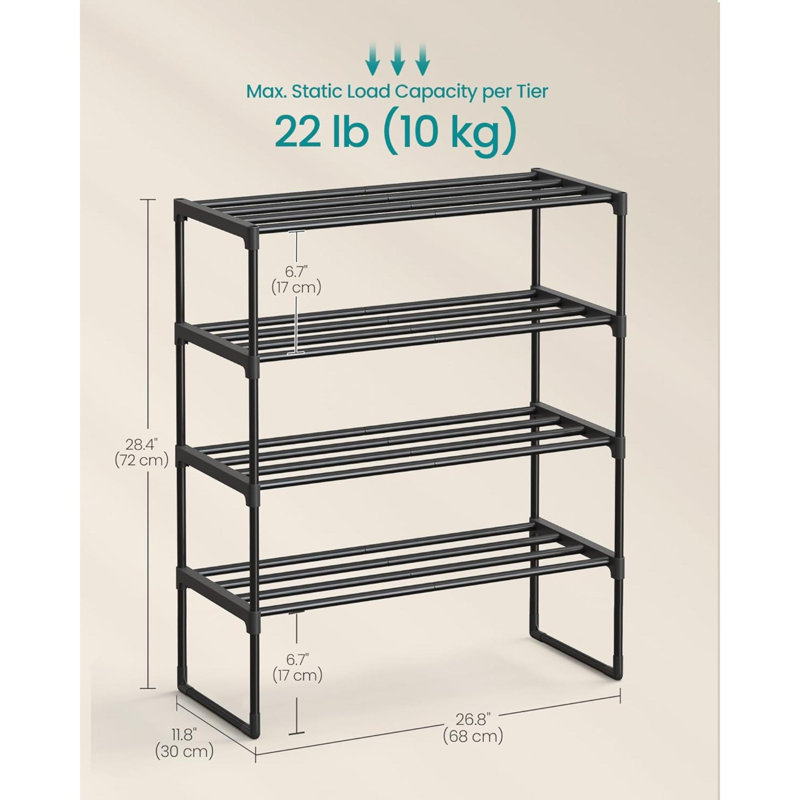Range-chaussures, range-chaussures à 4 niveaux, tablette de rangement en métal, debout ou à l'envers, pour 10 à 15 paires, empilable, pour vestibule