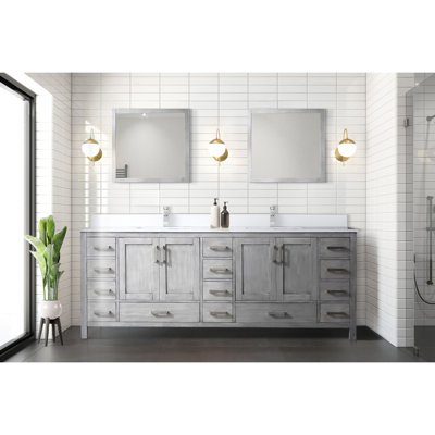 Gris vieilli 84 po L x P 22 po Meuble-lavabo double en marbre de culture