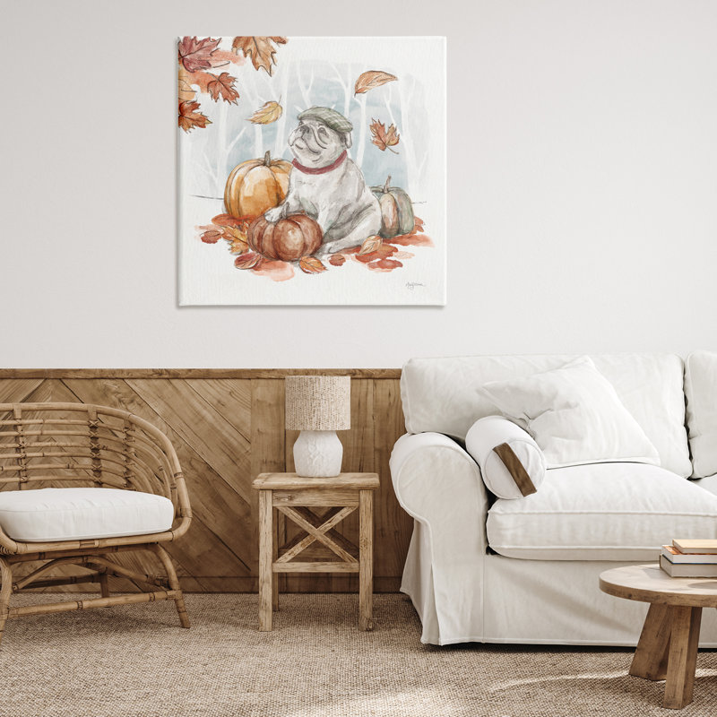 "Autumnal Bulldog Scene", art mural par Mary Urban, H 36 po x l 36 po