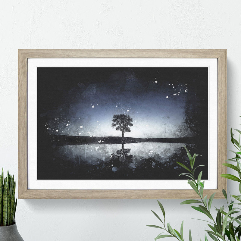 Tree at Dusk Vol.2 - Picture Frame Graphic Art, 36cm H x 48cm W x 2cm D, Oak