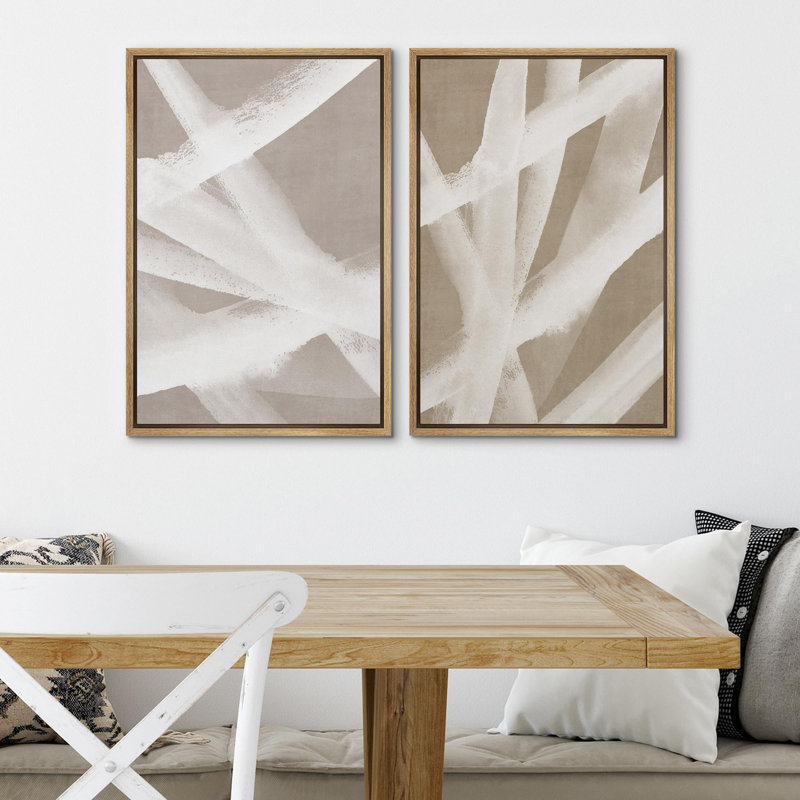 «Mid-Century Black Polygons», 2 pièces sur toile, H 24 po x l 36 po, Encadré naturel