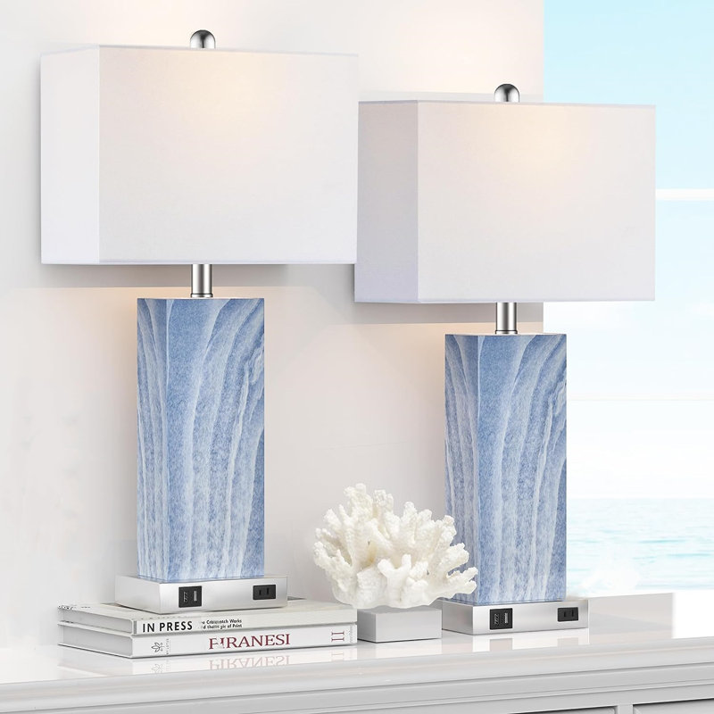 Lampe de table USB en métal Rettke, Blanc, Bleu / blanc
