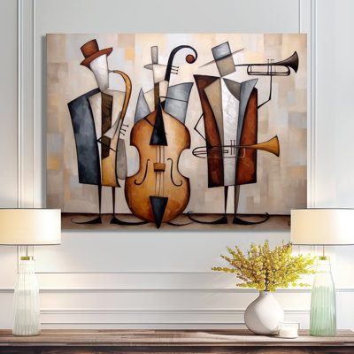 Abstract Jazz Band In New York City - Music Jazz Wall Art, Brown Vintage Canvas Print