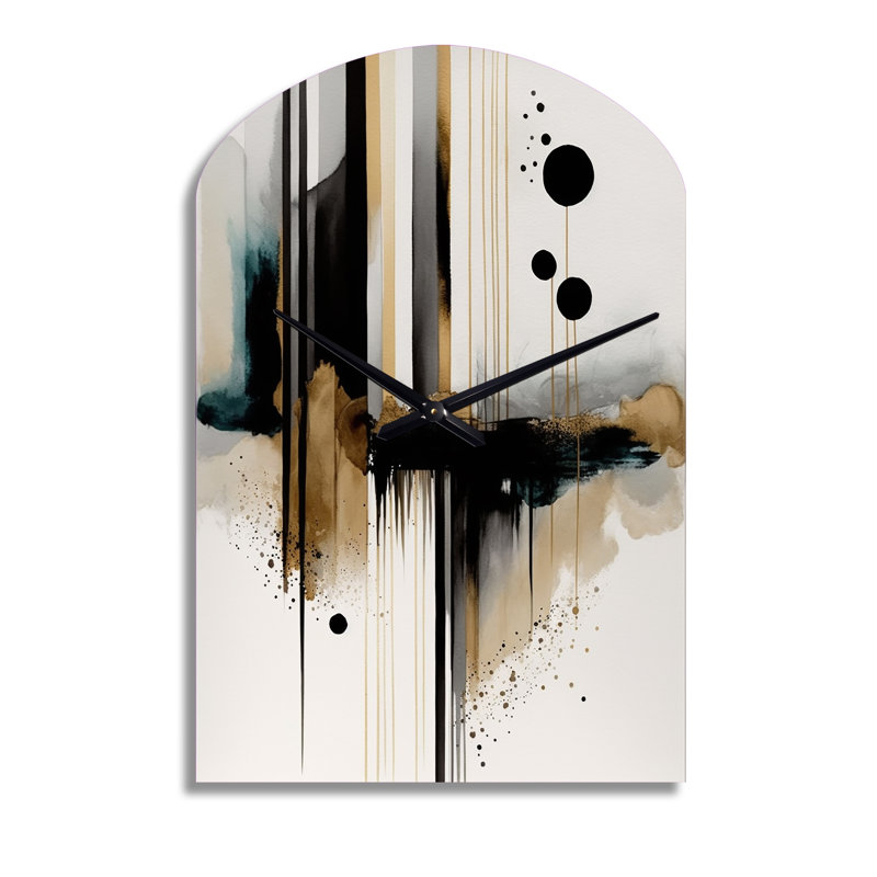 Abstrait transitionnel moderne, formes I - horloge abstraite en forme d'arche en métal, impression d'horloge murale asymétrique moderne