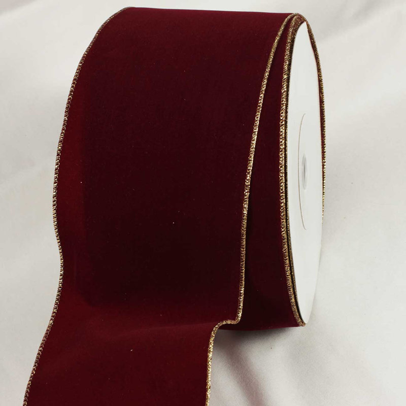 Ruban de velours, H 0,12 po x l 5 po x P 1800 po, Rouge vin / Doré