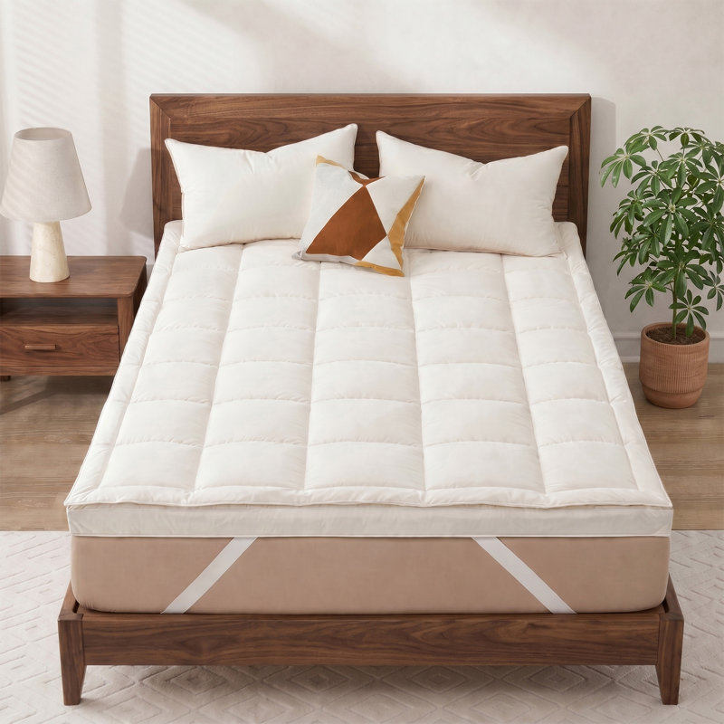 Surmatelas en plumes avec housse 100% coton biologique Puredown, Très grand lit