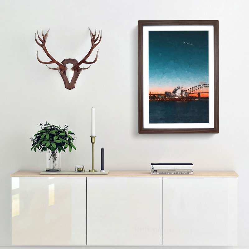 Sydney Opera House in Australia Abstract Art - Framed Print, 87cm H x 62cm W x 2cm D, Walnut Framed