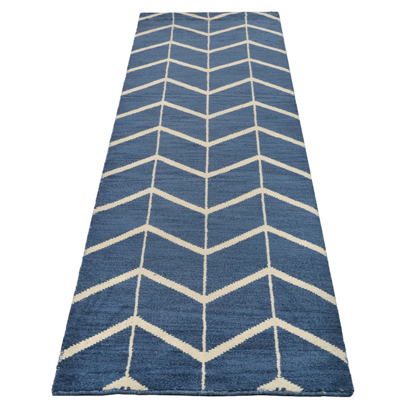 Blue | Beige Handmade Geometric Indoor Area Rugs Hand Knotted Runner, Runner 2'6'' x 10'