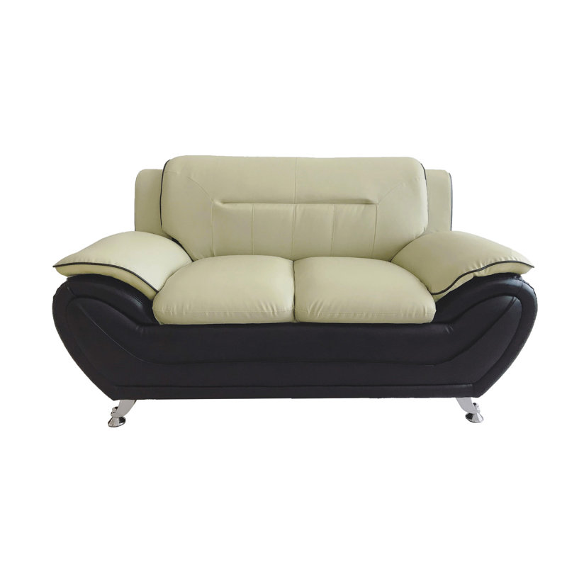 Sanuel 61.3'' Faux Leather Loveseat, Camel/Black Faux Leather
