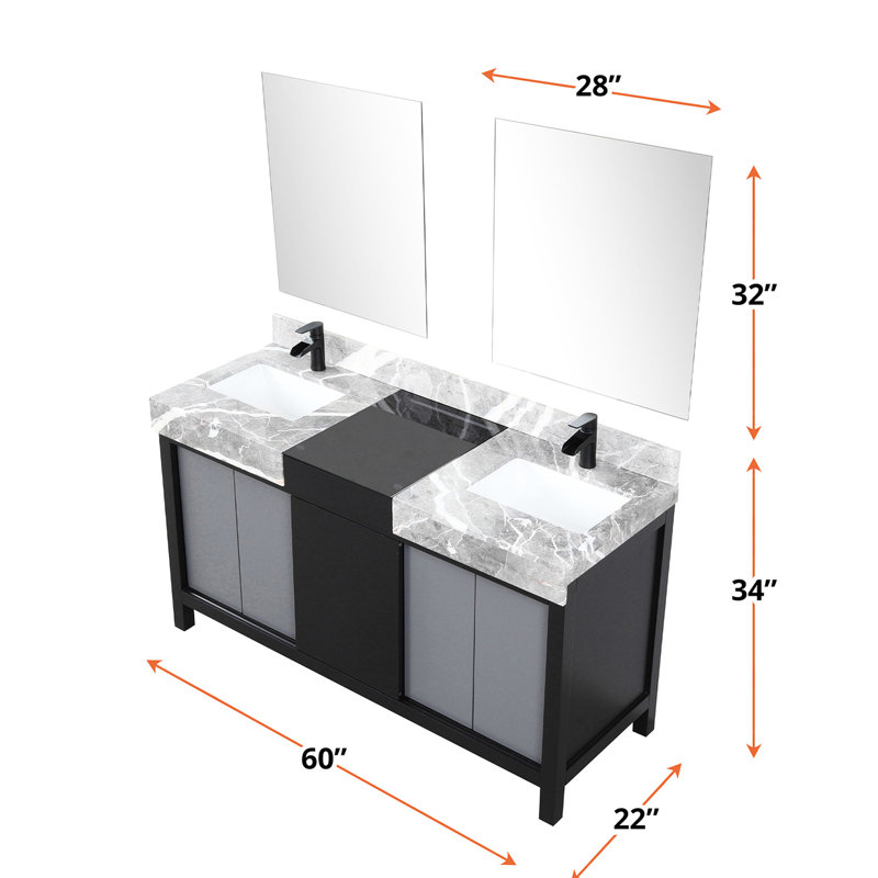 Meuble-lavabo noir et gris 60 po x 22 po, comptoir en marbre, robinet mat et 28 po Miroirs, double surface de meuble-lavabo gris 60 x 22 po To In Scratch Stain