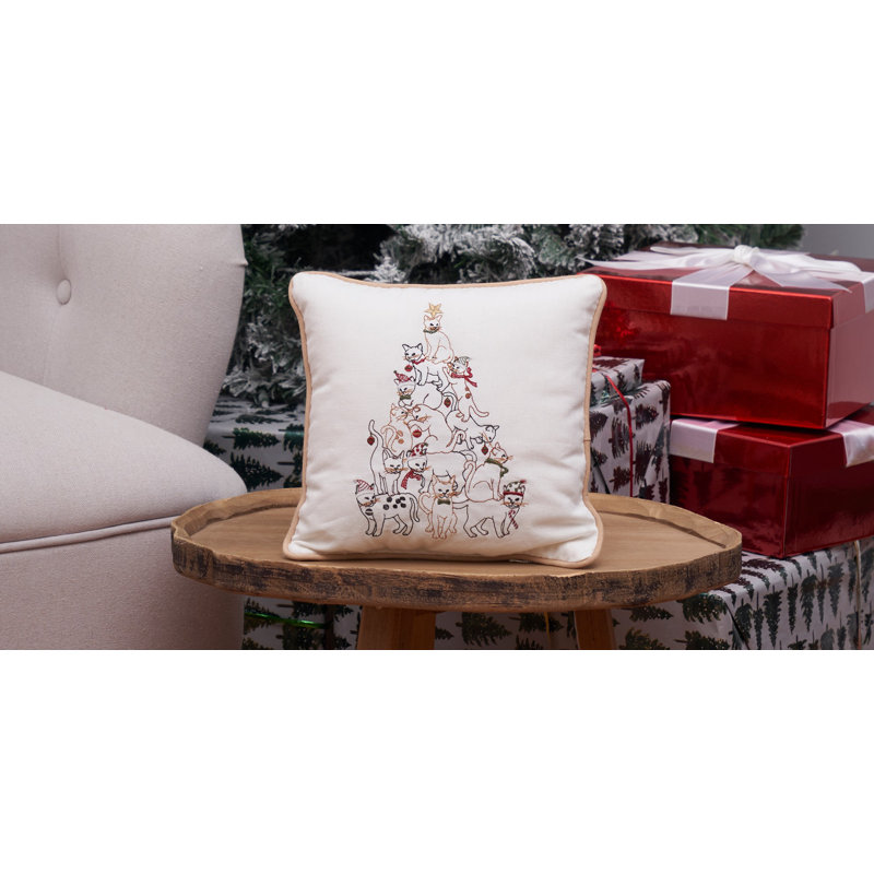 Cat Tree Embroidered Christmas Holiday Throw Pillow