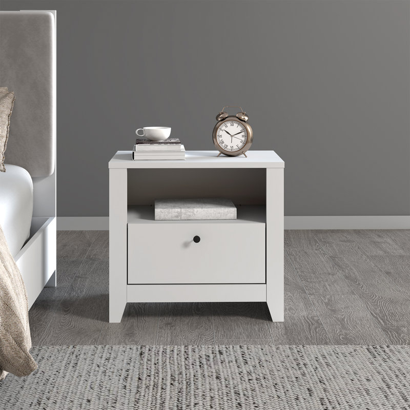 55cm W Manufactured Wood Bedside Table, White