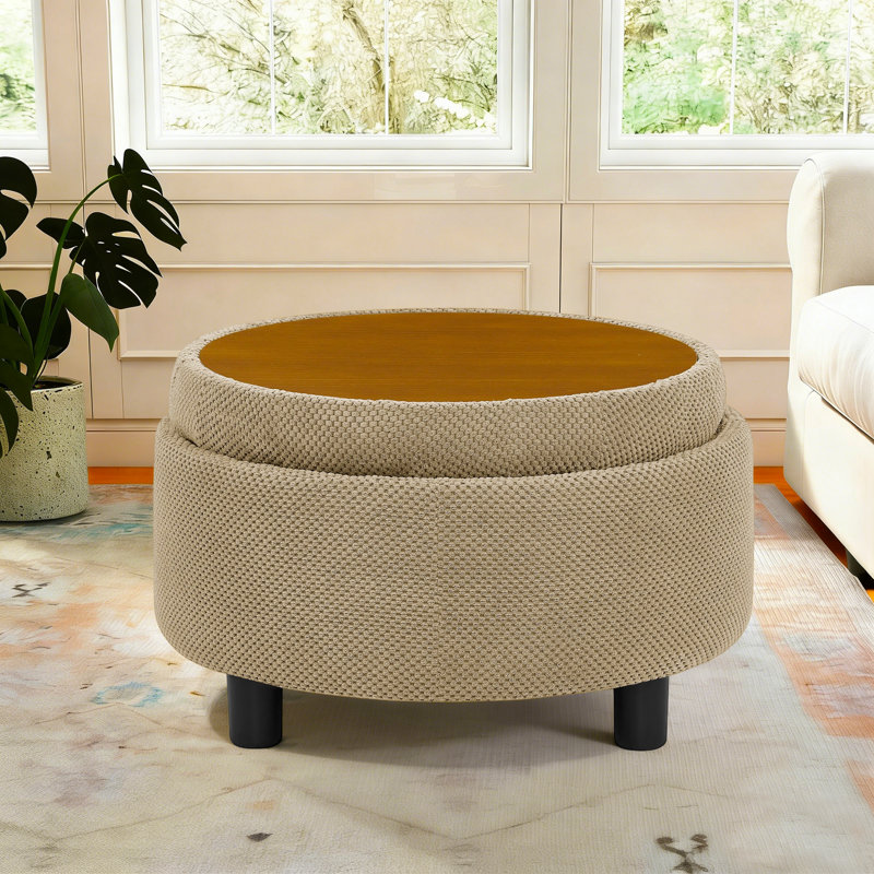Table basse ronde avec repose-pieds 25 po avec couvercle réversible, Chameau