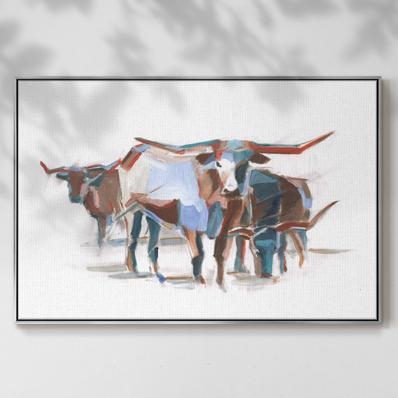 " Modern Longhorns II ", 25" H x 37" W x 2" D, Silver