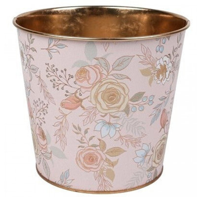 Pot à fleurs victorien en métal imprimé roses
