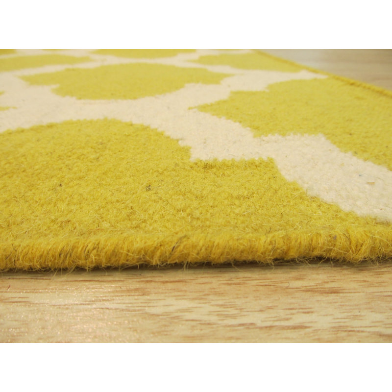 Flatweave Wool Geometric Area Rug, Gold/Orange/Yellow, Rectangle 5' x 8'