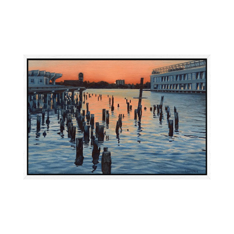 Hudson River Sunset And The Ghost Of Pier LXI by Nick Savides - Gallery-Wrapped Canvas Giclée on Canvas, White Framed