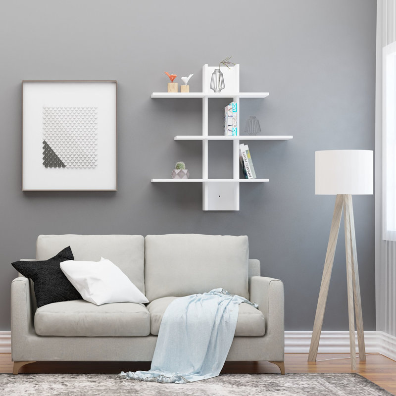 Tablette décorative 3 pièces avec tablettes réglables Abdalmalik, Blanc