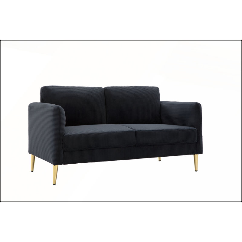 Causeuse moderne en velours côtelé 60,63 po avec coussins rembourrés moelleux et structure en bois massif, Bleu très foncé