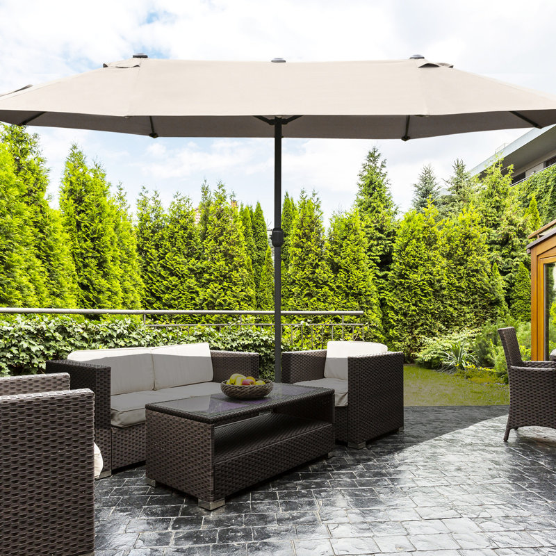 Parasol de patio extérieur 15 pi, parasol rectangulaire en acier, protection solaire double face, manivelle sans effort, parasol rectangulaire café de fabrication, bloquant, simple