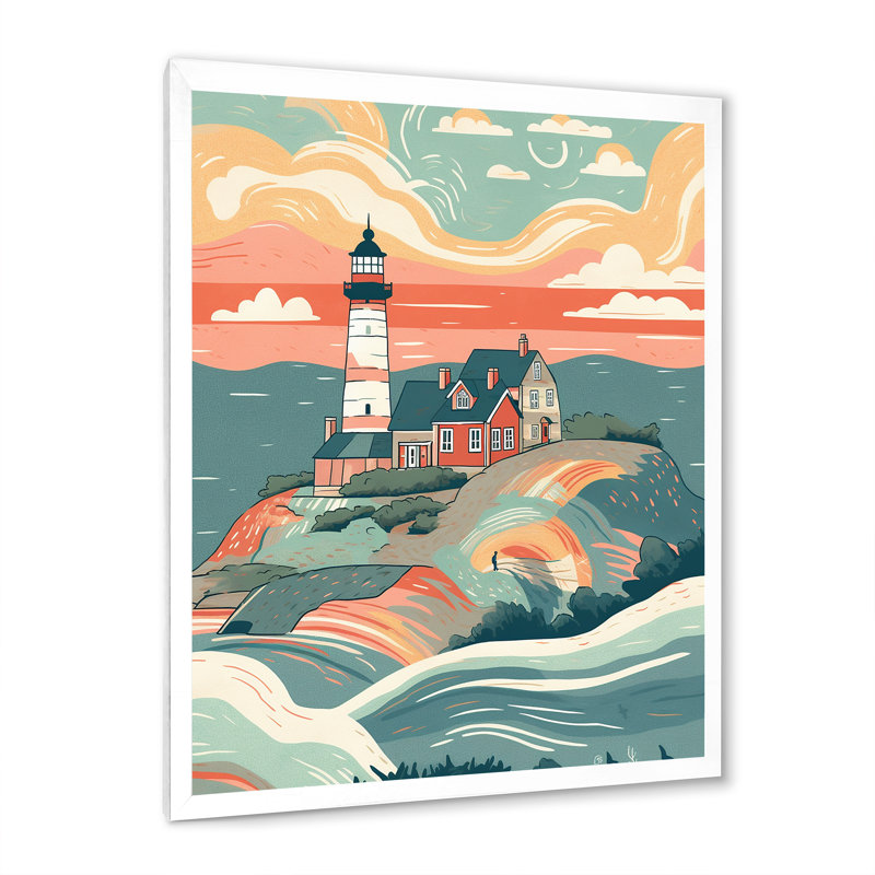 Bord de mer phare II, reproduction sur toile, H 40 po x l 30 po x P 1,5 po, Cadre simple blanc