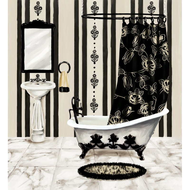 Black and White Luxury Bath - Painting Print, 46 cm H x 30 cm W, Black Floater Framed