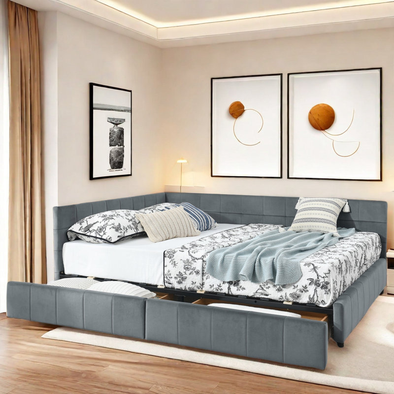 Bed With 2 Drawers, Gray