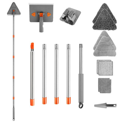 2-in-1 Baseboard & Wall Cleaner Mop, 360° Rotatable 90° Flip Convex Design With 8 Reusable Pads Squeegee For Wall Ceiling Window Floor Cleaning