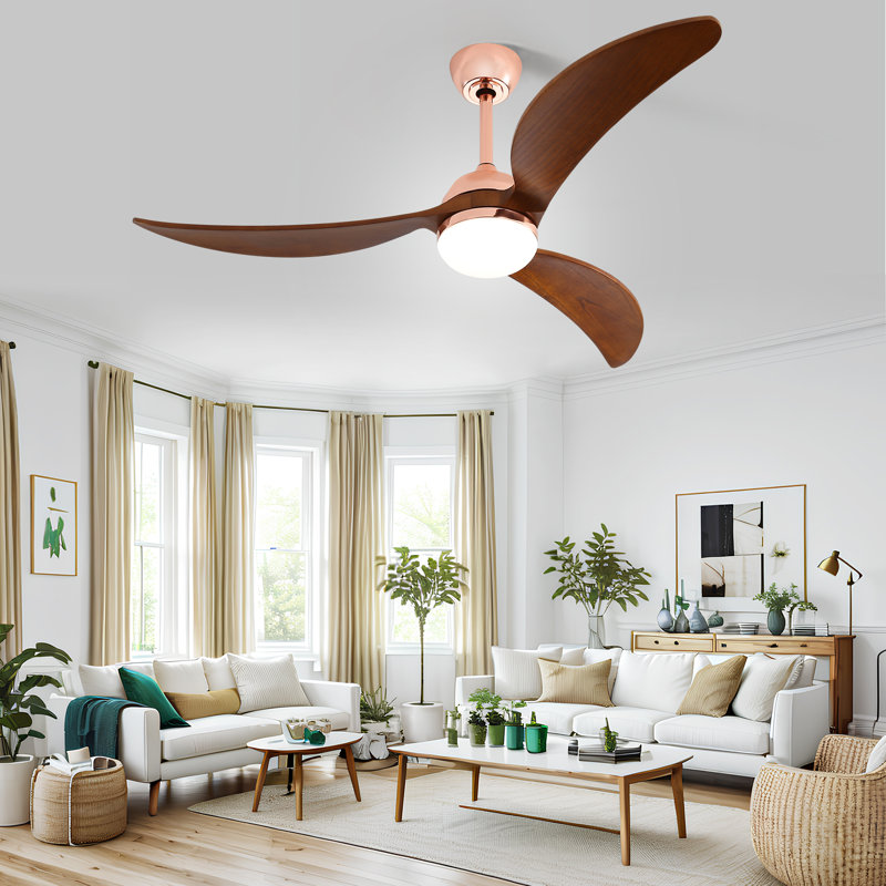 Ventilateur de plafond à DEL 52 pales pour l'extérieur avec hélice et télécommande 52 po Emjay, Or rose / brun