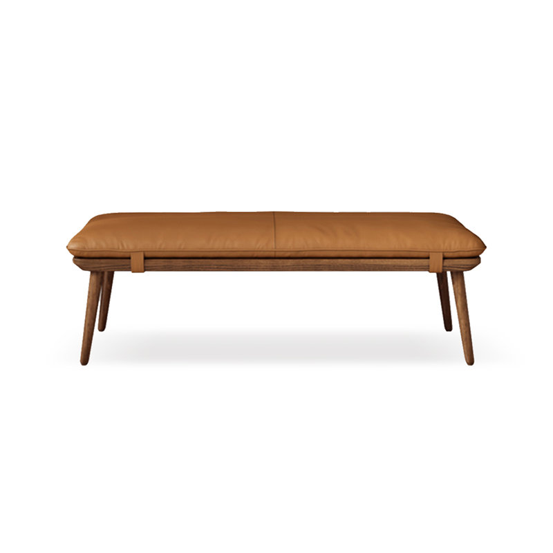 Banc rembourré brun + bois massif, 14.96" H x 47.24" W x 14.96" D