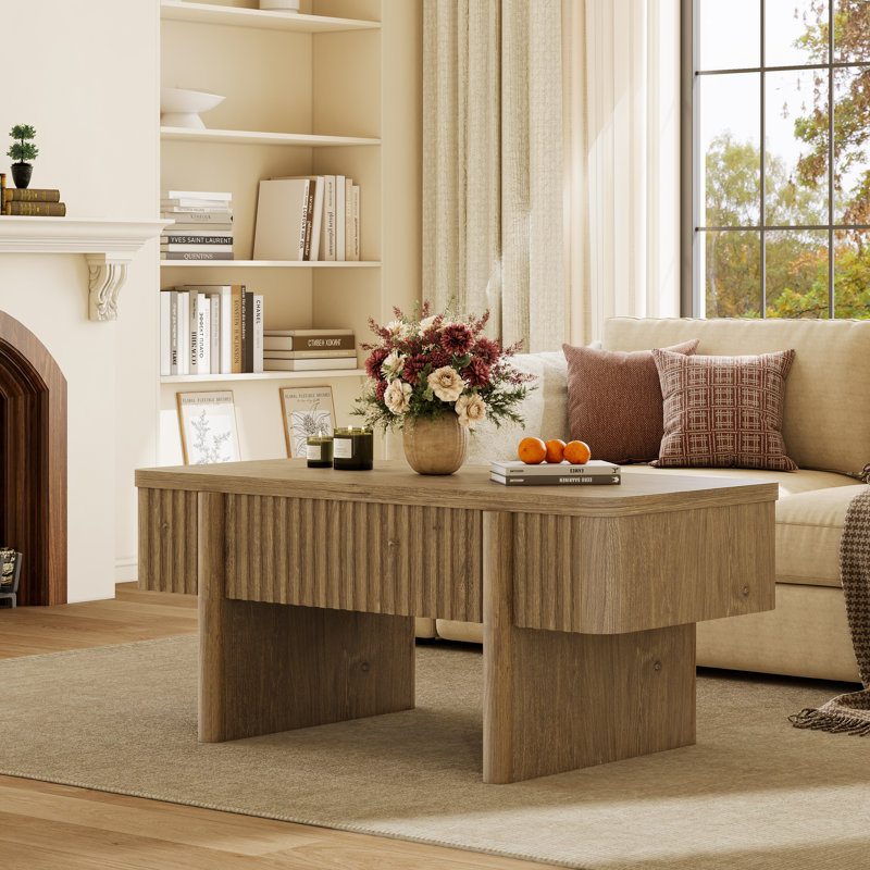 Lift Top Wood Coffee Table with Storage, Modern Convertible Living Room Table, Natural